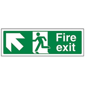 V Safety Fire Exit Arrow Up Left Sign - 300mm x 100mm - 1mm Rigid Plastic