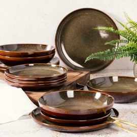 Gibson Elite Edwina Double Bowl Dinnerware Set,Dark Green, Service for 4 (16pcs)