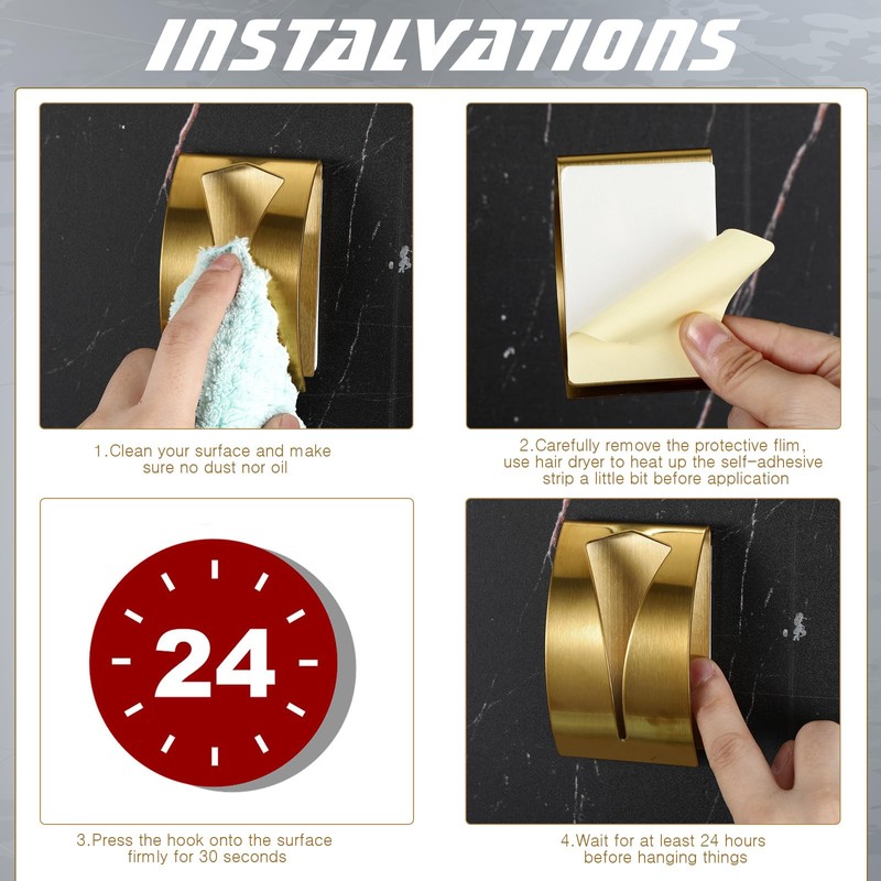 Boao 4 Pcs Self Adhesive Towel Hook Holder Grabber Stainless