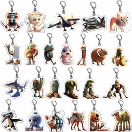 SZQZWY 24 Pcs Italian Brainrot Tralalero Tralala Keychain Toys,Funny Animals Tun Tung Tung Sahur Plush,Brainrot Shark Figures Backpack Charm.2-3inch Party Favors Gifts birthday decorations Key chain