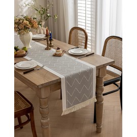 Aomiro Table Runner, Nordic Table Center Cross, Stylish, Table Center, Table Decoration, Tassel, 63.0 x 13.8 inches (160 x 35 cm), Gray