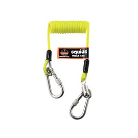 Ergodyne Squids 3130S Coiled Cable Tool Lanyard with Dual Stainless Steel Carabiners, 2 Pounds