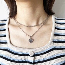 Layered Initial Necklaces for Women Paperclip Chain Necklace Silver Heart Letter Pendant Initial Choker Necklaces for Girls (K)