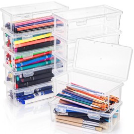 Covzoe 12 Packs Clear Pencil Box, Plastic Pencil Case with Lid, Storage Boxes Bulk Stackable Design, Durable Office Supplies Organizer for Crayon Pencil, Craft, Brush