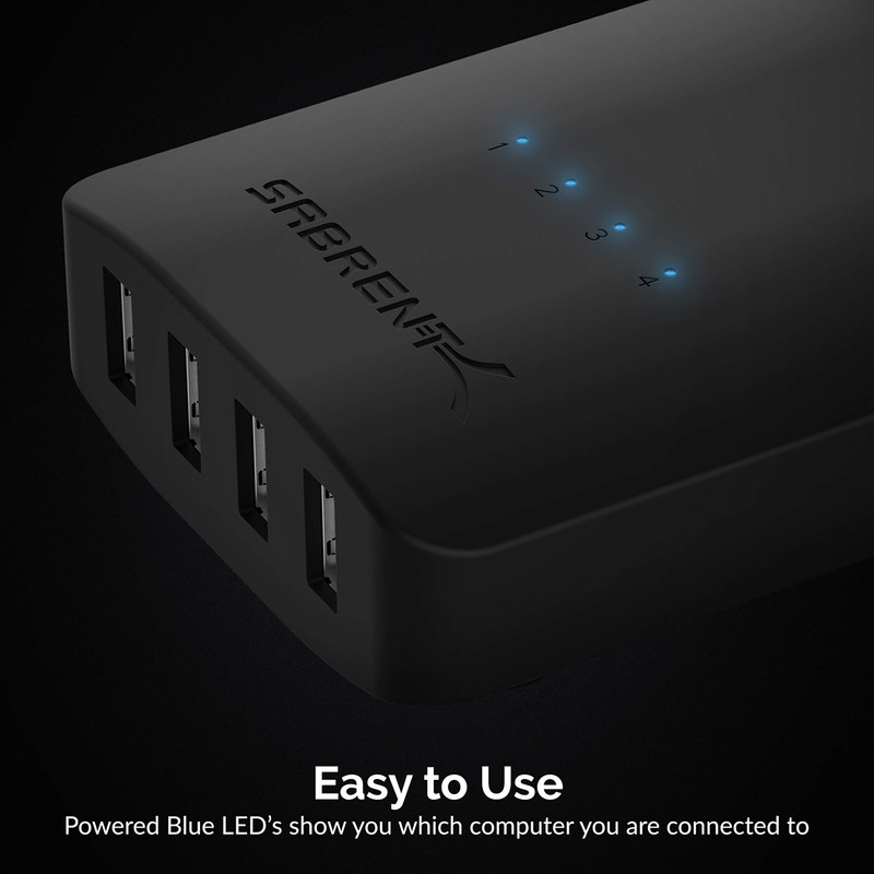 SABRENT Interruptor de uso compartido USB 2.0 hasta 4 computadoras