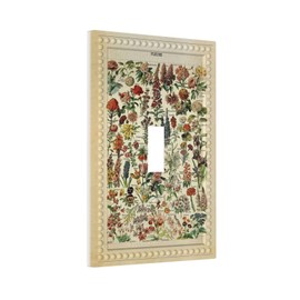 Decorative 1 Gang Single Toggle Light Switch WallPlate Cover Vintage Wildflower Vertical Blossom Colorful Aesthetic Art Flower Pattern Jumbo Size Electrical Switchgear Cover Receptacle Plug Face Plate