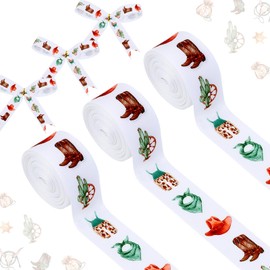 Cheerupp 4 Rolls Western Cowboy Theme Ribbons, 20 Yards Craft Ribbons for Wreath Hair Bow Wrapping Gifts Pack, Rodeo West Grosgrain Ribbons Birthday Wedding Gender Reveal Party Accessory Decorations