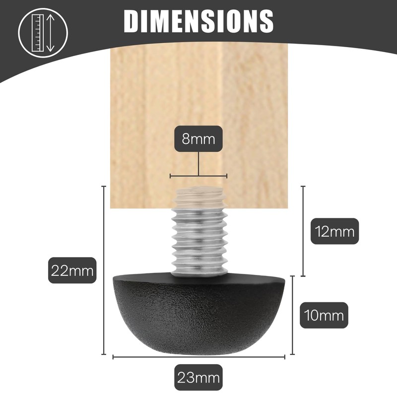 Project Patio 8mm x 1.25 M8 Adjustable Furniture Leg Leveler
