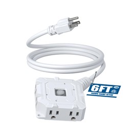 DEWENWILS 6FT Heavy Duty Outdoor Extension Cord, 6 Outlets with On/Off Switch, 14/3 Gauge SJTW, Waterproof Silicone Cover, Lighted End with Indicator, 15A 125V 1875W, ETL Listed, White Power Cord