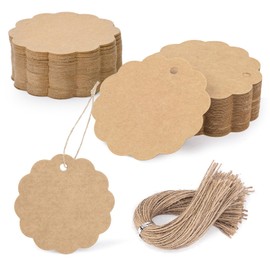 SallyFashion 100PCS Kraft Paper Tags with String, Round Circle Gift Tags with String Price Tags Clothes Tags for Clothing Price Gift Cupcake Tags