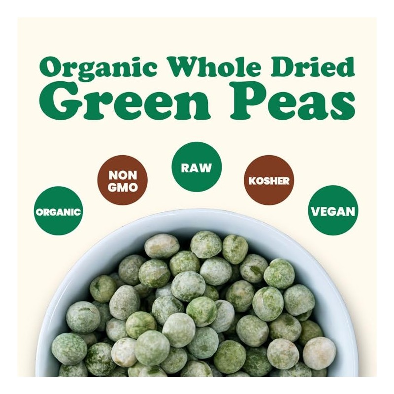 Food to Live Organic Whole Dried Green Peas, 15 Pounds