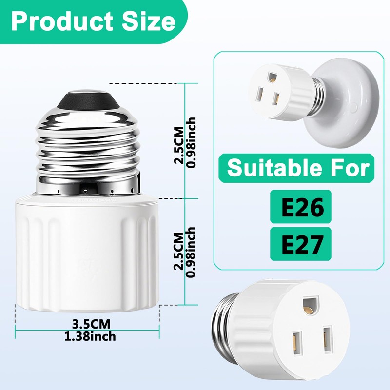 3 Packs Light Socket Plug Adapter,3 Prong Light Socket to