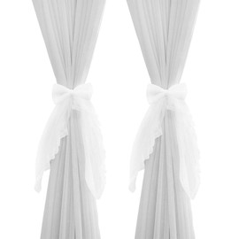 Hggzeg 2 Pcs Bowknot Curtain Tiebacks Sweet Lace Curtain Holdbacks Buckles for Home Decorative (White)