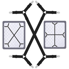 Adjustable Bed Sheet Clips,2 PCS Criss-Cross Bed Sheet Holder Straps Durable Sheet Grippers for Fitted Sheets Duvet Covers & Mattress Straps Easy to Use Bed Accessories for All Bed Sizes