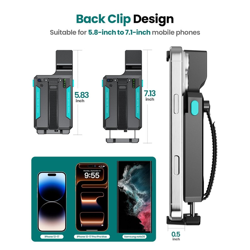 Anyeast Bluetooth Barcode Scanner 2D QR 1D Wireless Back Clip