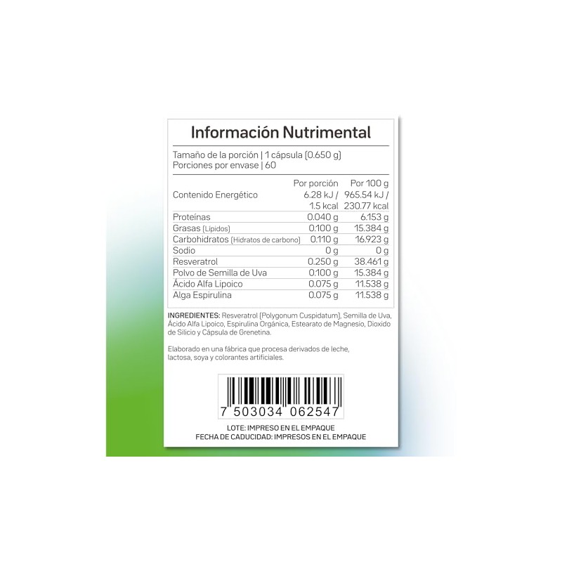 Primetech Nutrition Resveratrol Liposomado Resve-250, 60 Cáps