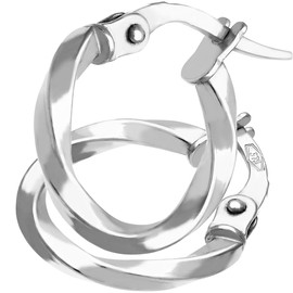 9ct White Gold Earrings – Twisted Hoop Women’s Earrings - by Elegano