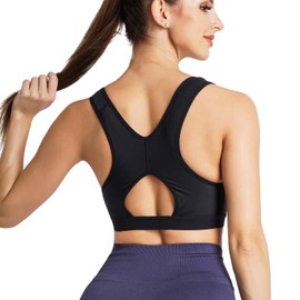 CHUMIAN Womens Plus Size Bralette Sports Bra With Front Closure Black L