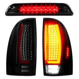 LED Tail Light + 3rd Brake Light Kit Fit for Toyota Tacoma 2005-2015 with Start-Up Dynamic Running Light, Taillight Assembly High Mount Stop Light Replacement 3 Pcs, Smoke Lens