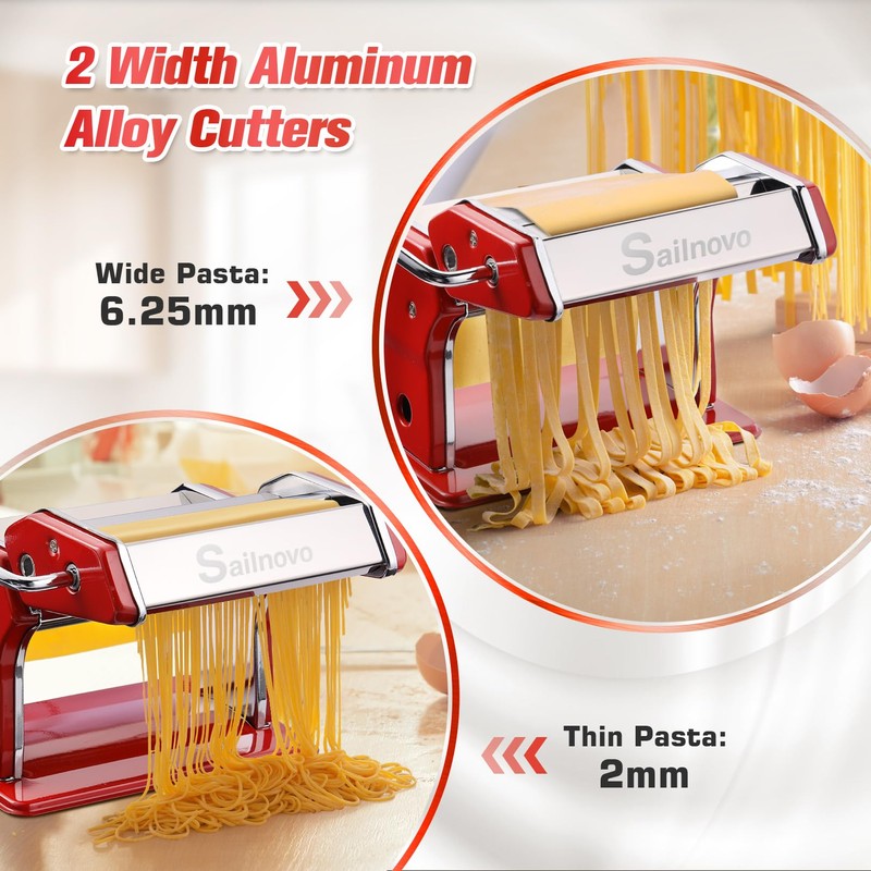 Sailnovo Pasta Maker Machine, 180 Roller Pasta Maker, 9 Adjustable