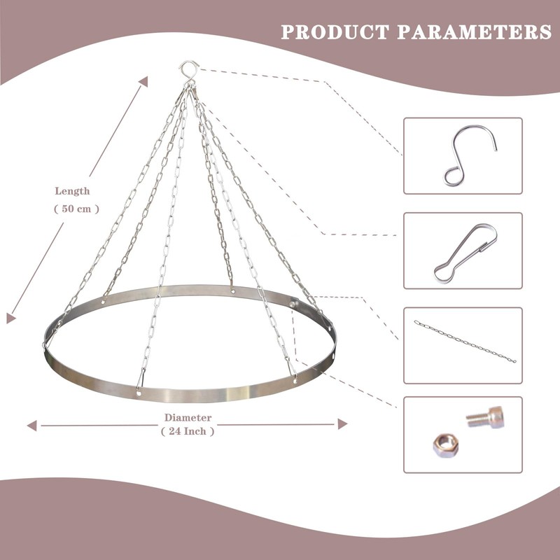 Silver Metallic Ceiling Drapes Hanging Kit 24 Inches Hoop Metal