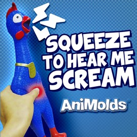 Animolds Squeeze Me Rubber Chicken Toy | Screaming Squeaky Chicken for Kids & Dogs | Novelty Prank Gag Gift (6 Pack Solid)
