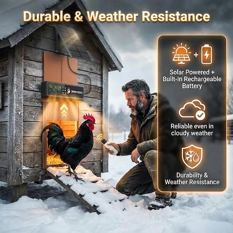Automatic Chicken Coop Door Solar Powered with HD Screen, Timer