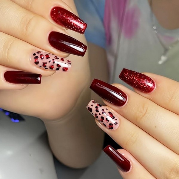 Valentine's Day Press on Nails Red Fakes Nails Glitter with