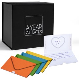 A Year Of Dates - A Date Night Box with Sealed Date Ideas, Thoughtful Wedding Gifts and Perfect Paper Wedding Anniversary present. Couple Date Night Ideas