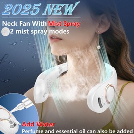 KJXIC Neck Fans That Blow Cold Air,Folding Cooling Fans with LED Display&5 Speeds,Indoor Outdoor Hanging Bladeless Battery Powered Neck Cooler for Women Men Kids White