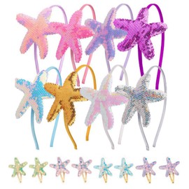 Pack of 8 Starfish Headbands with 8 Pieces Starfish Hair Pins, Mermaid Headbands, Cute Glitter Headwear, Creative Sequin Hair Pins