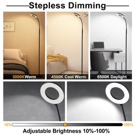 YOPSTAR Floor Lamp, LED Reading Light, Bright Modern Tall Lamps, 3 Color Temperatures & Adjustable Brightness Gooseneck Standing Lamp with Remote & Touch Control for Living Room, Bedroom, Office