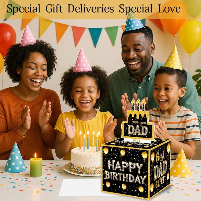 ChillHui Father Birthday Money Gift Boxes, Black Gold Birthday Money