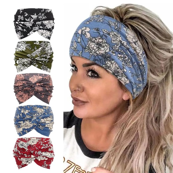 Haarband Damen, 5 Pcs Breite Stirnbänder für Damen Extra Große