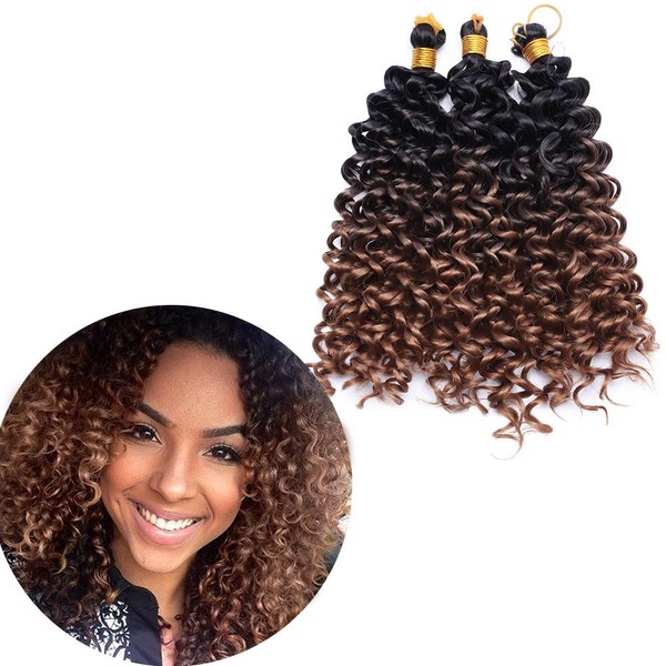 SEGO Hair Extensions Water Wave Braids Bundles Afro Kinky Hair Extensions Closure Crochet Curly Black to Light Brown 1 8 inch (20 cm) – 90 g
