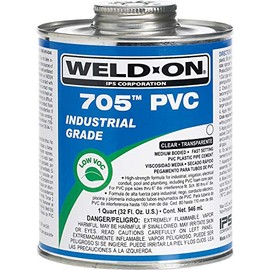 Weld-On 10089 705 Industrial Grade PVC Medium-Bodied High Strength Solvent Cement - Fast-Setting and Low-VOC, Clear, 1 Quart (32 fl oz)