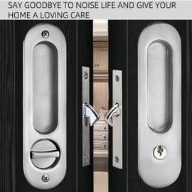 Sliding Pocket Door Lock,173mm Sliding Door Latch with Turn Knob for Interior Wooden Door,Invisible Recessed Door Handle with Key,Keyed Pocket Door Mortise Lock (Black)