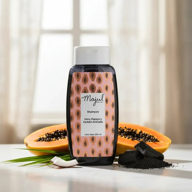 Shampoo Majul Con Coco, Papaya Y Carbón Activado 250ml
