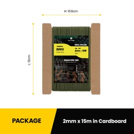 Kamu Synber Paracord 2mm 3 Strands 15M 100% Nylon Rope Type I Parachute Cord for Craft, Outdoor, DIY, Camping | Support 90kg | Army Green