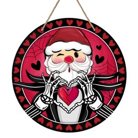 Bolisom Valentines Day Front Door Sign, Red Black Love Hearts Wood Door Hanger Outdoor Outside Porch Decor, Spider Web Anniversary Wedding Wooden Wreath Indoor Wall Hanging Decoration