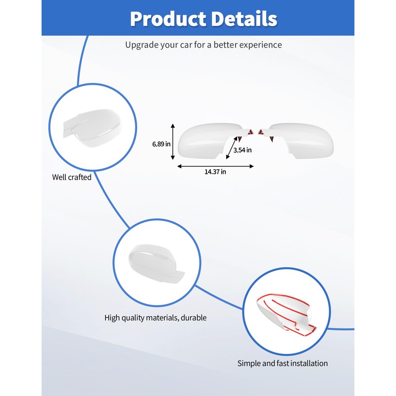 Rear view Mirror Fully Caps Covers Compatible with 2007-2014 Chevy