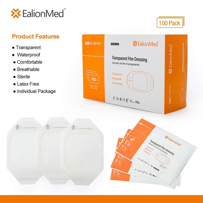 EalionMed Transparent Film Dressing, Waterproof Wound Bandage, Adhesive Patch, 2.75''