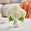 White Artificial Hydrangea Flowers with Glass Vase