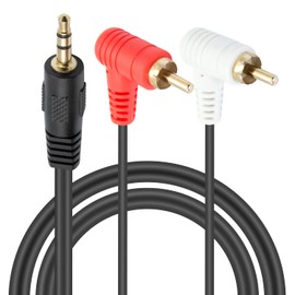 Maxhood 3.5mm to RCA Audio Cable, 90 Degree RCA to 3.5mm Cable, 1/8inch 3.5mm Male to 2RCA Male Aux Stereo Audio Y Splitter Cable for Smartphones, MP3, Tablets, Speakers, Home Theater, 5ft