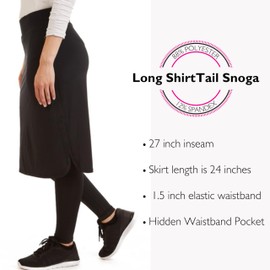Snoga Athletics Long Shirttail 24in Pencil Skirt with Ankle Length Leggings, Midi Skirt, Side Slits & Back Pocket, Black XS