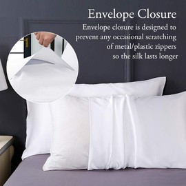 LILYSILK 2 Pack Silk Pillowcase 19 Momme 100% Mulberry Silk for Hair and Skin Charmeuse Silk on Both Sides Envelope Closure White Standard(20x30inch)