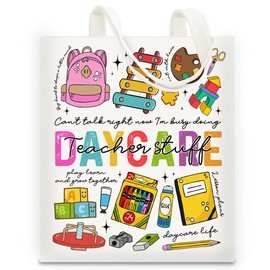 RNYJJ Daycare Teacher Tote Bag Gifts for Women Teacher Appreciation Gift Canvas Tote Bag Thank You Gift for Daycare Provider Teacher Christmas End of Year Birthday