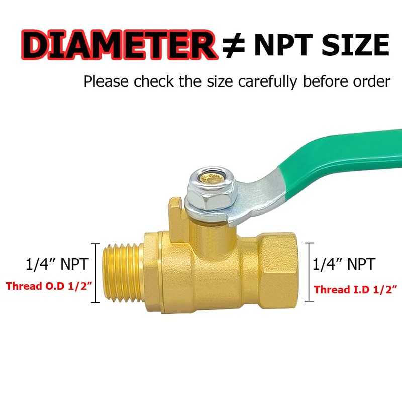 Hooshing 2PCS 1/4" Brass Ball Valve Shut Off Switch Air