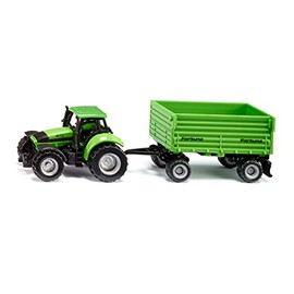 siku 1606, DEUTZ-FAHR tractor with Fortuna 2-axle trailer, Toy tractor, Metal/plastic, Green, Removable cab, Tipping body, Trailer with smooth-running rubberisedg wheels, Trailer coupling