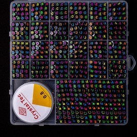 nikkiGuo 1250 PCS Letter Beads Kit with Elastic Cord – Alphabet A–Z, Numbers, Heart, Moon, Star, Smiley Beads for Friendship Bracelets & DIY Jewelry (Black Beats & Colorful Letters)